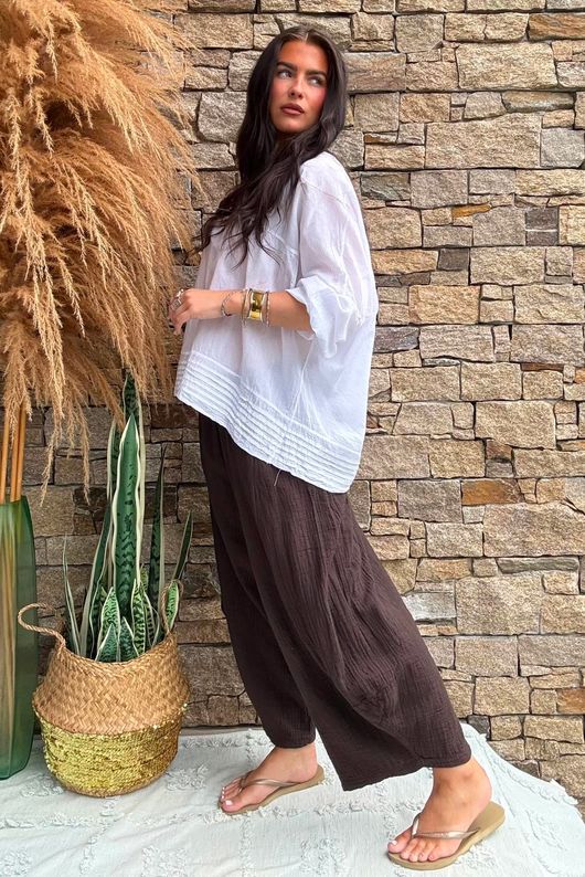 Annie Cushion Cotton Barrel Culotte Pant Chocolate